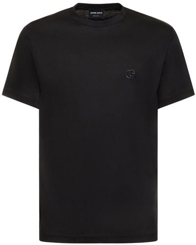 Giorgio Armani Logo Cotton T-Shirt - Black