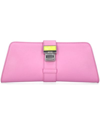 MSGM Clic Elongated Faux Leather Clutch - Pink