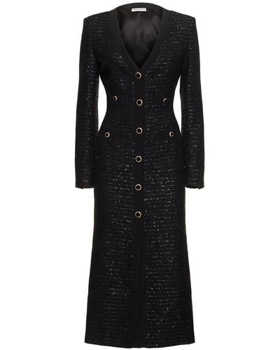 Alessandra Rich Sequined V-neck Tweed Midi Dress - Black