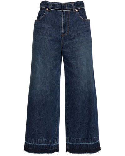 Sacai High Rise Belted Denim Wide Jeans - Blue