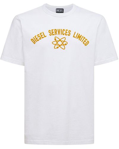 DIESEL T-shirt Aus Baumwolljersey Mit Beflocktem Druck - Weiß