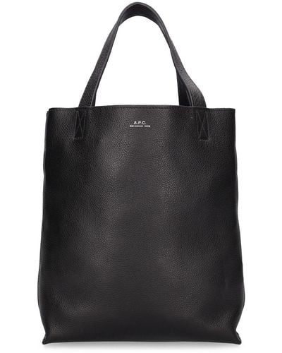 A.P.C. Logo Small Leather Tote Bag - Black