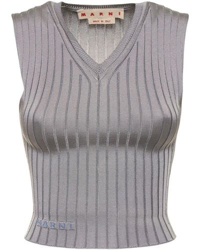 Marni Ribbed Knit Sleeveless Vest - Grey