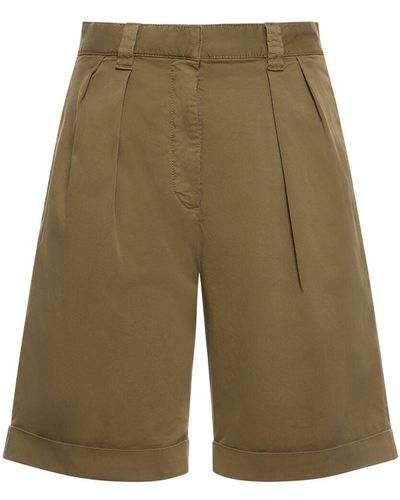 Aspesi Pleated Cotton Twill Shorts - Green