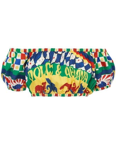 Dolce & Gabbana Top corto de popelina con estampado Carretto - Multicolor