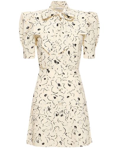 Alessandra Rich Printed Silk Pleated Mini Dress - Natural