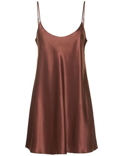 La Perla Mini Silk Slip Dress - Brown