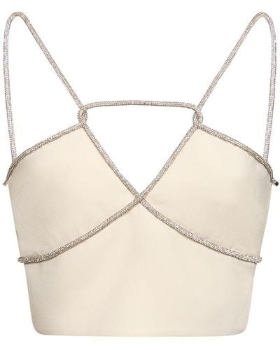 Zuhair Murad Cropped Cady Top W/ Crystal Details - Natural