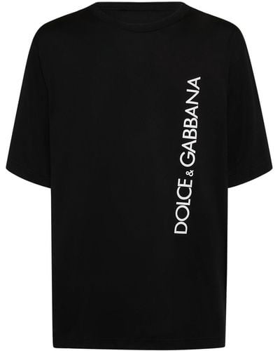 Dolce & Gabbana Kurzarm-T-Shirt Mit Vertikalem Logoprint - Schwarz