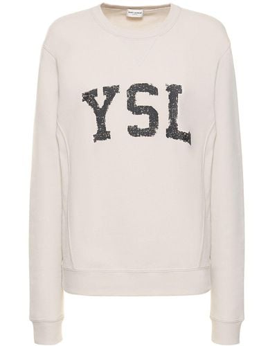 Saint Laurent Sweatshirt Aus Baumwolle Mit Logodruck - Weiß