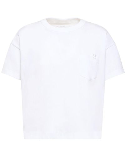 Sacai T-shirt Aus Baumwolljersey Mit Tasche - Weiß