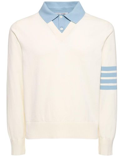 Thom Browne Layered V Neck Polo Sweater - White