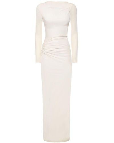16Arlington Nubria Draped Velvet Maxi Dress - White