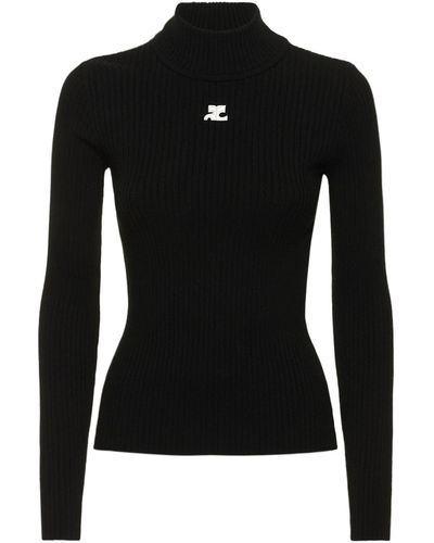 Courreges Knit Viscose Blend Logo Top - Black