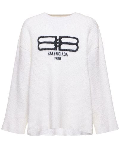 Balenciaga Logo Knitted Crewneck Top - White