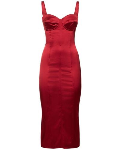 Dolce & Gabbana Satin Bustier Midi Dress - Red