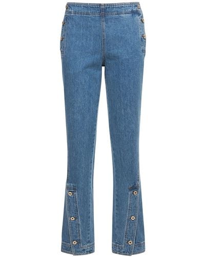 Loewe Jeans Rectos De Denim De Algodón De Talle Medio - Azul
