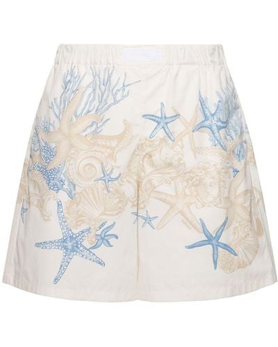 Versace Coral Print Cotton Shorts - White