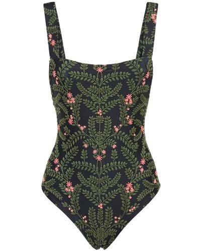 Agua Bendita Cafe Embroidered One Piece Swimsuit - Black
