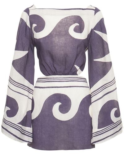 Johanna Ortiz Wave After Wave Linen Mini Dress - Purple