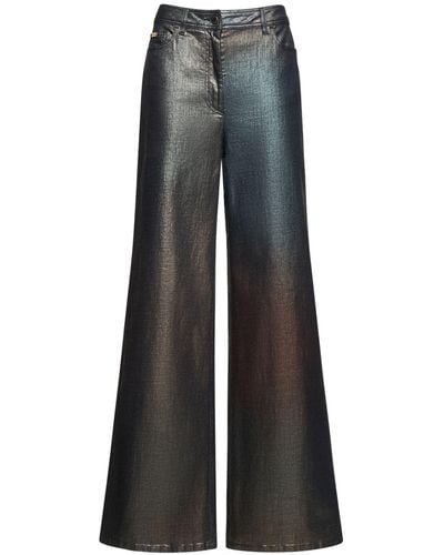 Alberta Ferretti Metallic Denim High Rise Wide Jeans - Blue