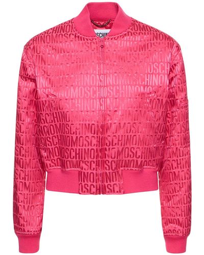 Moschino Veste bomber en nylon jacquard à logo - Rose