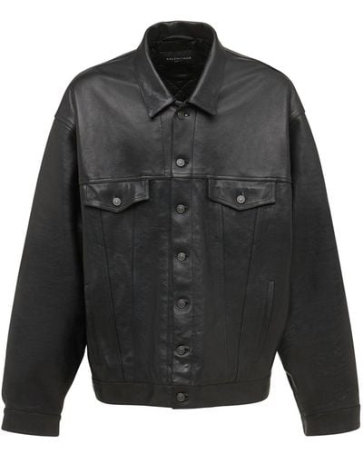 Balenciaga Denim-Style Leather Jacket - Black