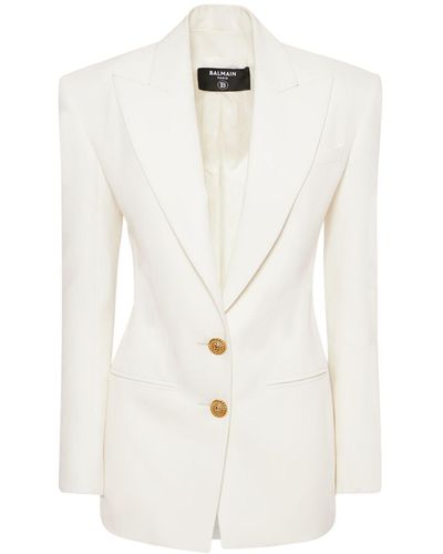 Balmain Single Breast Fitted Crepe Jacket - White