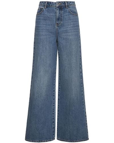 Self-Portrait Jeans anchos de denim de algodón - Azul