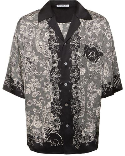 Acne Studios Sowen Printed Viscose Bowling Shirt - Gray