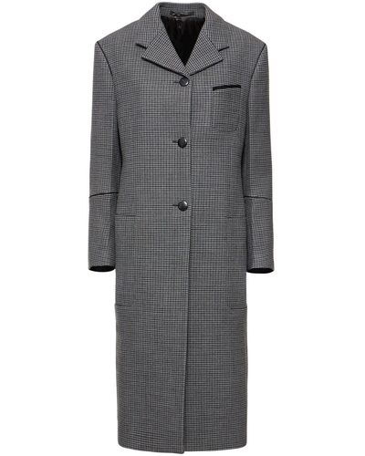 Ferragamo Double Breasted Wool Houndsthooth Coat - Gray