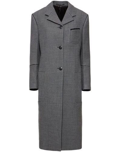 Ferragamo Double Breasted Wool Houndsthooth Coat - Grey