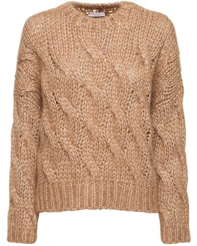 Brunello Cucinelli Mohair Blend Braided Knit Sweater - Brown