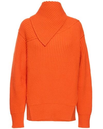 Jil Sander Gerippter Pullover mit V-Ausschnitt - Orange