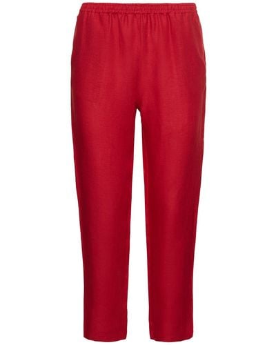 Lido Pantalones de lino con cintura elástica - Rojo