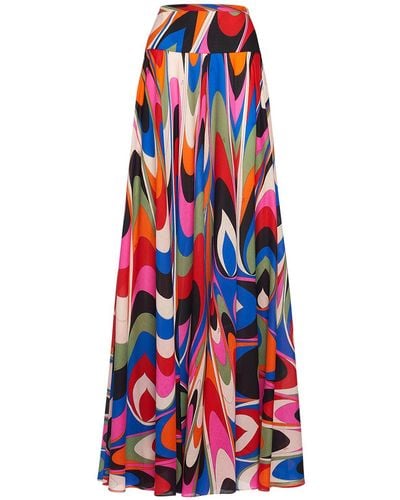 Emilio Pucci Cotton High Waist Wide Long Skirt - Red