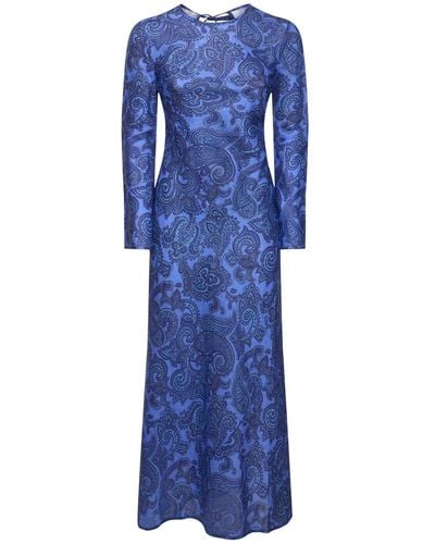 Zimmermann Ottie Linen Low Cut Back Maxi Dress - Blue
