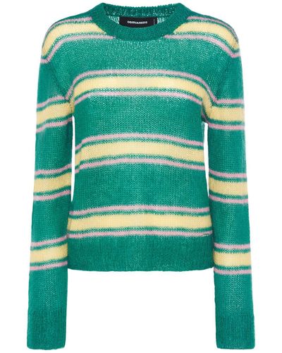 DSquared² Striped Mohair Blend Crewneck Sweater - Green