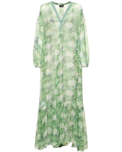 Giorgio Armani Printed Silk Georgette Kaftan Dress - Green