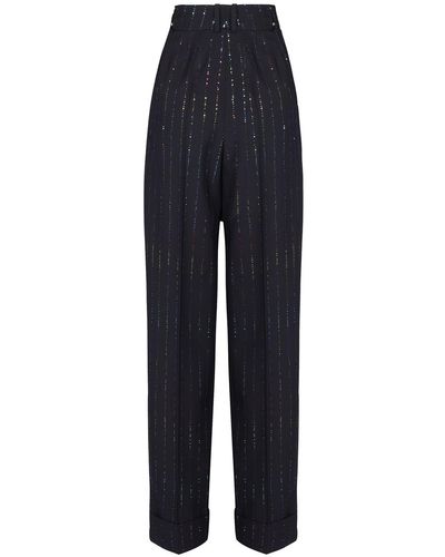 Alexandre Vauthier High Rise Embellished Wool Twill Trousers - Blue