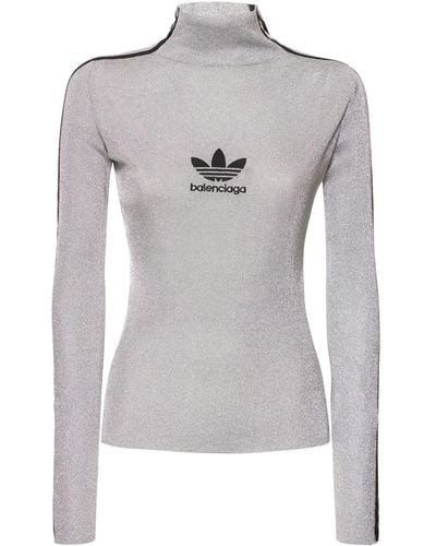 Balenciaga Adidas Athletic Mock Neck Lurex Top - Gray