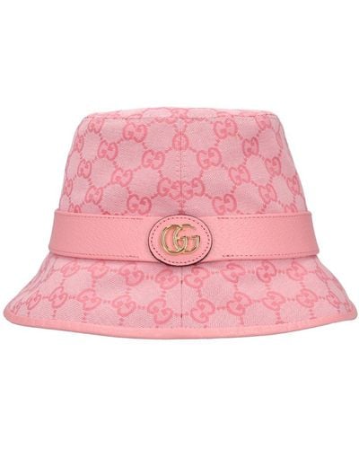 Gucci Gorro Tipo Pescador de Lona GG - Rosa