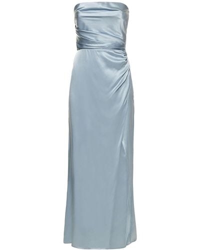 Reformation Barrow Silk Satin Strapless Long Dress - Blue