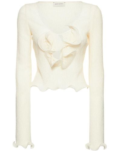 Magda Butrym Shirred Knit Flower Crop Top - White