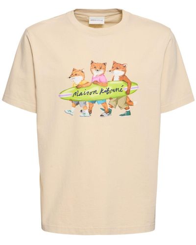 Maison Kitsuné Klassisches T-shirt Aus Baumwolle "surf Fox" - Natur