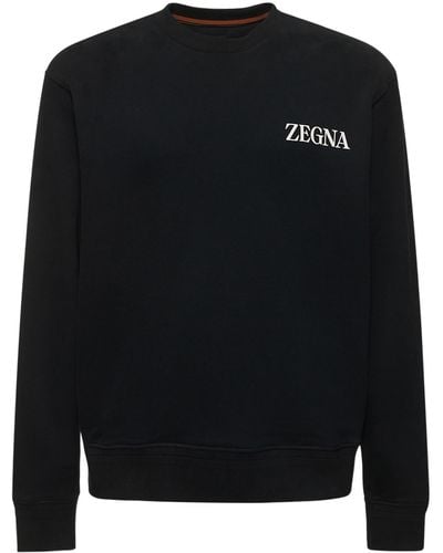 Zegna Sweat-shirt en coton à col rond - Noir
