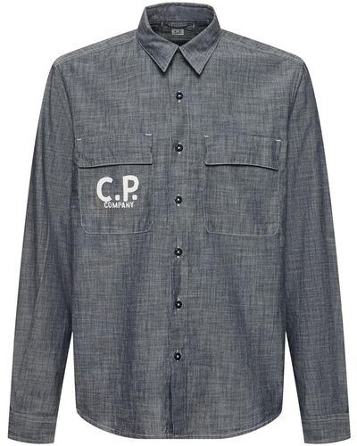 C.P. Company Chambray Long Sleeved Logo Shirt - Grey