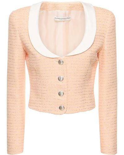 Alessandra Rich Sequined Tweed Jacket W/ Collar - Natural
