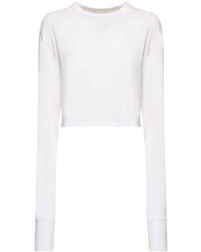 Les Tien Crop Cotton Long Sleeve T-Shirt - White