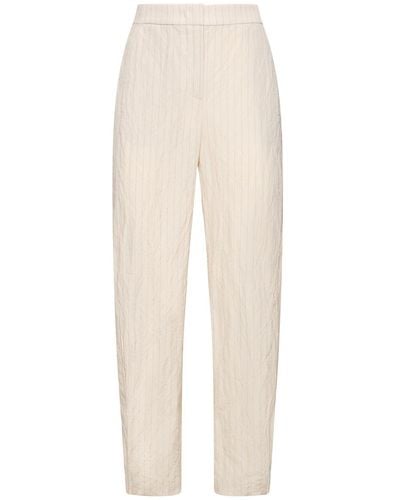 Giorgio Armani Cotton Blend Striped High Rise Trousers - White